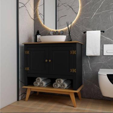 Imagem de Balcão De Madeira 2 Portas Para Banheiro Preto Veneza