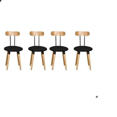 Imagem de Jogo 4 Cadeiras Revest com Pés de Madeira e Encosto Ergonomico - Preto
