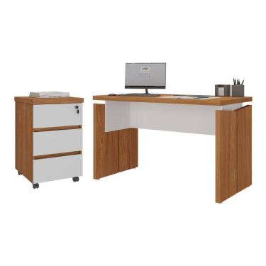 Imagem de Mesa Para Escritório E Gaveteiro Araçu Freijó Branco