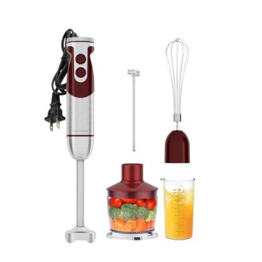 Imagem de MEGAWISE Conjunto De Liquidificador Manual 5 Em 1 Com Controle Velocidade Variável, Imersão 400 W - Inclui Batedor, Espumador Leite, Picador E Copo Para Vitaminas, Sopas Papinhas (Vermelho)