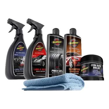 Imagem de Kit Limpeza Automotiva Premium, 5 Produtos + Pano Microfibra, Limpador Interior, Lavagem a Seco, Gel para Pneus, Shampoo com Cera, Cera Auto Brilho
