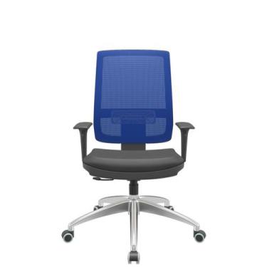 Imagem de Cadeira Office Brizza Tela Azul Assento Vinil Preto RelaxPlax Base Alu