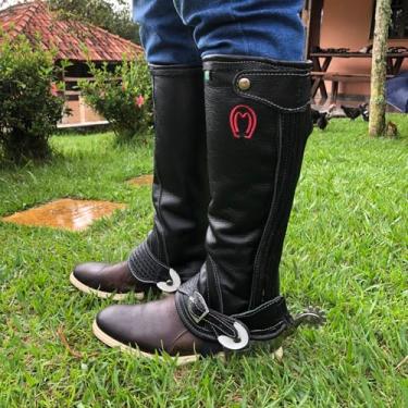 Imagem de kit Perneira Vaqueta Mangalarga Com Espora QM e Correias Luxo (preto, P)