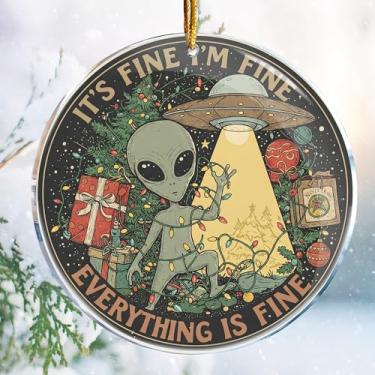 Imagem de Decorações de enfeites de Natal - acrílico de 9 cm - Presentes de mordaça - Elefante branco - Stuffers de meia (Alien It's Fine I'm Fine Everything is Fine 2 - Presente motivacional sarcástico