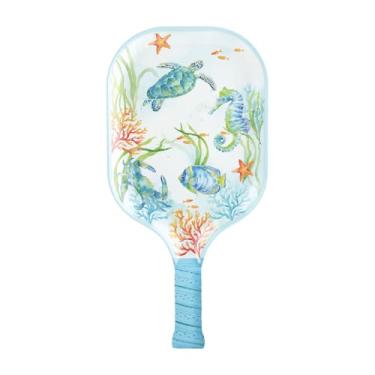 Imagem de UP ware Bandeja de lanche de melamina serenata da vida marinha, travessa em forma de pickleball com tema de oceano para aperitivos, frutas, frutos do mar e sobremesas, 39 x 20 cm