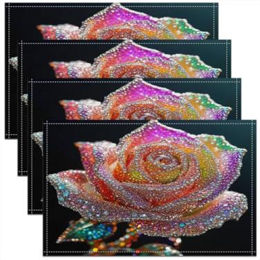 Imagem de jejeloiu Jogo americano com glitter rosa, conjunto de 45,7 x 30,5 cm, para crianças, jardim, flores, para meninos, meninas, adolescentes, floral, para cozinha, mesa de jantar, decoração de festa,