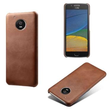 Imagem de Capa para MOTO G5,Proteção contra quedas,Casca de volta de cor sólida simples,Design de couro de imitação de plástico-Brown