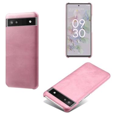Imagem de Capa para Google Pixel 6A 5G,Proteção contra quedas,Casca de volta de cor sólida simples,Design de couro de imitação de plástico-Pink