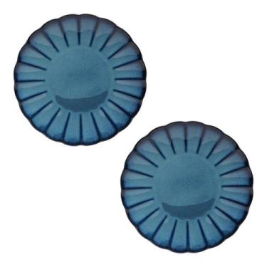 Imagem de Jogo De Pratos Scallop Cerâmica Azul 21cm Sobremesa 2 Peças - Wolff