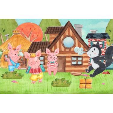 Imagem de Painel de Lona Três Porquinhos História Infantil - Fabrika de Festa, 5