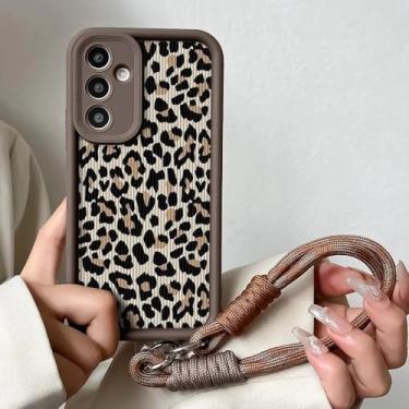 Imagem de Capa de cordão de pulso com estampa de leopardo para Samsung S25 S24 S23 S22 S21 Plus Ultra S20 FE A50 A05 11 30 20 Capa de celular de TPU macio, J24, café, aço inoxidável, para S23 Ultra