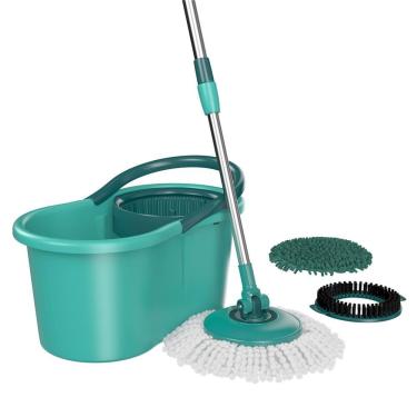 Imagem de Mop Giratório 3 Em 1 Flashlimp Mop8258 Com Balde, Cabo Telescópico E 3 Tipos De Refis Verde Água/Verde Esmeralda/Inox