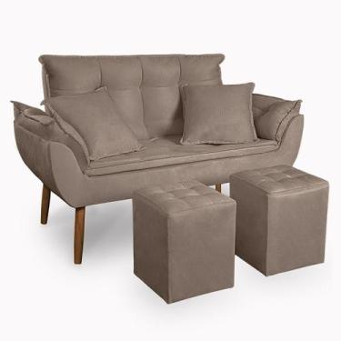 Imagem de Kit Poltrona Decorativa Namoradeira 2 Puffs Quadrado e 2 Almofadas Sue