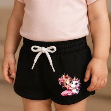 Imagem de Short Moletinho Infantil Feminino Estampado Princesa Unicórnio Estilos