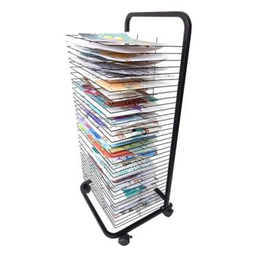 Imagem de Rack de armazenamento de arte de metal móvel – Rack de arte de metal resistente, rack de secagem de arte, com rodas universais de 360 graus, suporte para sala de aula, suporte dobrável para pintura a