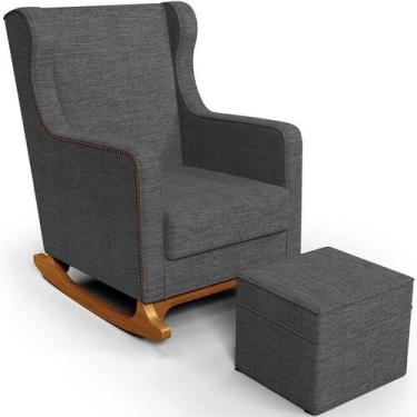 Imagem de Poltrona De Amamentação Com Balanço E Puff Mavie L02 Linho Cinza Escur