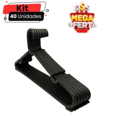 Imagem de Kit 40 Cabides Preto Reforçado Adulto Linha Premium - EJGK