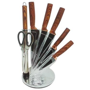 Imagem de Conjunto de Facas 8 Peças Aço Inox Cabo PP com Suporte Giratório Acríl