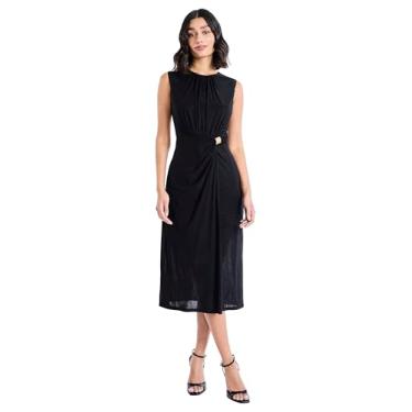 Imagem de Maggy London Vestido feminino sem mangas midi bainha com franzido lateral - vestidos elegantes para convidados de casamento, Preto, 38