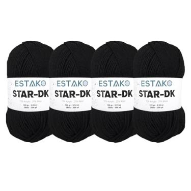 Imagem de Estako Fio Star-DK - (pacote com 4 novelos) - 75% acrílico 25% lã - DK #3 macio e leve - (4 x 99 g) / (4 x 306 jardas) - fio de crochê e tricô (30978 - preto)