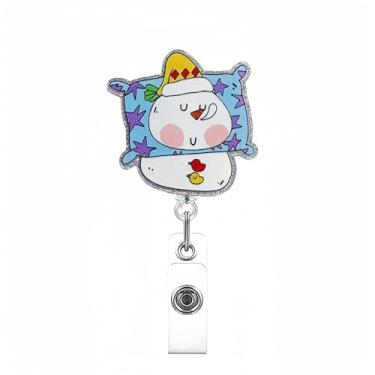 Imagem de Carretel retrátil de boneco de neve fofo de Natal para enfermeiros, suporte de crachá de acrílico com cordão de nylon retrátil de 61 cm, clipe engraçado para profissionais de saúde e uniformes