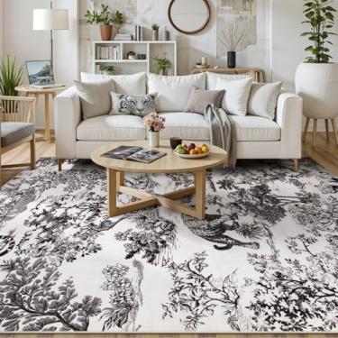 Imagem de Lahome Tapete botânico vintage com estampa de animais selvagens de 1,5 x 2,1 m – Tapete de pelúcia macio antiderrapante e lavável na máquina para quarto, sala de jantar, sala de leitura, sala de jogos