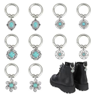 Imagem de PH PandaHall 5 estilos de sapatos de bota, berloques, 10 peças, turquesa, cadarço, berloque, botas vintage, pingentes, prata, sapatos boêmios, decorações, flores, clipes, para mulheres, tênis