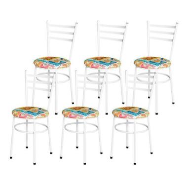 Imagem de Conjunto 6 Cadeiras Epoxi Branca Para Cozinha Assento Estampado - Laum