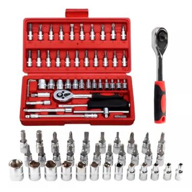 Imagem de Jogo de Soquete Kit com 46 Peças Ferramentas Chave Catraca com Soquetes Sextavadas Chave Allen Torx e Extensão Para Reparos Automotivos Hidráulicos Domésticos e Manutenção Geral com Maleta Compacta