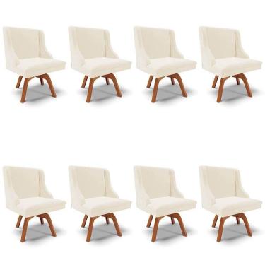 Imagem de Kit 8 Cadeiras Estofadas Base Giratória De Madeira Lia Veludo Bege - Ibiza