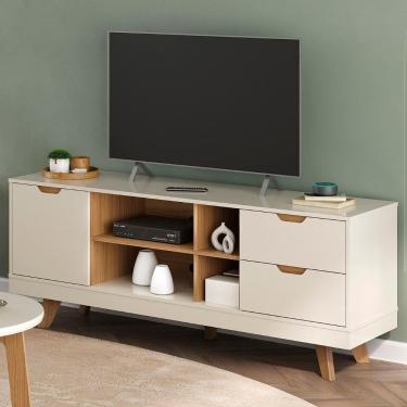 Imagem de Rack TV 65 Polegadas 160cm Com 1 Porta Jaina Off White Carvalho A09 - Mpozenato
