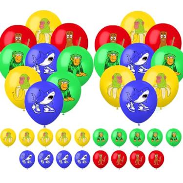 Imagem de Balões de festa de animais de desenho animado italiano Brainrot, conjunto decorativo de 18 peças com desenhos coloridos em azul, verde, vermelho, amarelo