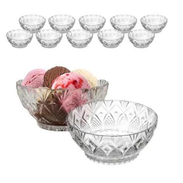 Imagem de Jogo 10 Tigela De Vidro Redonda Sobremesa Saladeira Fruta Travessa 350