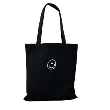 Imagem de Sacola casual de lona com design de rosto sorridente, bolsa de ombro de grande capacidade para mulheres, elegante para uso diário, passeios casuais ou essenciais para a faculdade