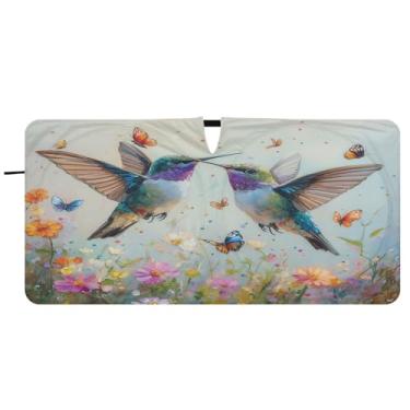 Imagem de Blueangle Beija-flores silvestres pára-brisa para-sol - 149.9 cm x 76.2 cm dobrável carro janela frontal blocos pára-sol raios UV viseira de sol (425)