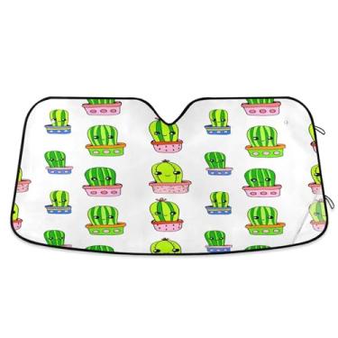 Imagem de SEHANY Pára-brisa de carro cacto planta verde para-sol dobrável janela frontal protetor de viseira solar para carro, SUV, caminhão - Mantenha o veículo fresco, 137 x 81,5 polegadas