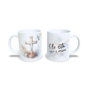 Imagem de Caneca de Cerâmica 325ml com Tema de Páscoa, Ressurreição e Vida, Branca com Design Ilustrado (17266)