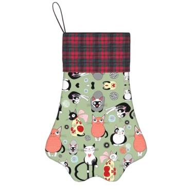 Imagem de SKKNT Adorável estampa de gatos de desenho animado meias de Natal animais de estimação decoração de natal cães gatos árvore decoração doce presente conveniente