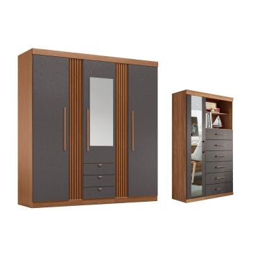 Imagem de Guarda Roupa 2 Peças (1GuardaRoupa+1Cômoda) QC248 Jatobá/Grafite - Santos Andirá
