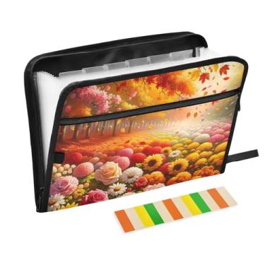 Imagem de Pasta de arquivo expansível de folhas de outono e flores de verão A4 pasta sanfonada para escola e escritório