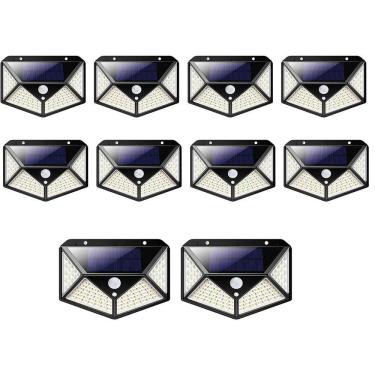 Imagem de Luminaria Solar Arandela Kit 10 Uni 100 Leds Iluminaçao Rua Casa Parede Segurança