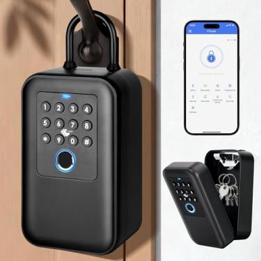 Imagem de Moquin Caixa de bloqueio inteligente Bluetooth para uso externo IP65 à prova d'água com impressão digital TTLock App Control Key Safe com teclado de silicone, grande armazenamento para casa, Airbnb e
