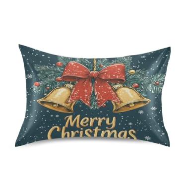 Imagem de Blueangle Fronha de cetim com sinos de Natal para cabelo e pele, fronha de seda, tamanho padrão (50,8 x 66 cm) - Capas de almofada de cetim refrescantes com fecho de envelope (311)