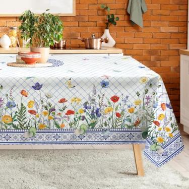 Imagem de Arquiel Toalha de mesa azul floral retangular lavável na máquina, 304 x 152 cm, capa de mesa elegante de poliéster para cozinha, jantar, festa, decoração ao ar livre