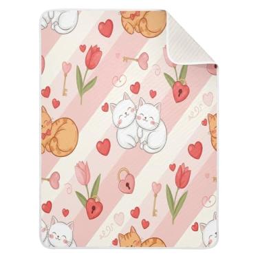 Imagem de Wassud Cobertor de bebê fofo com flores de gatos para meninos e meninas, macio e recém-nascido, cobertor aconchegante de algodão essencial para berçário, viagem, berço, carrinho de bebê 76 x 101 cm