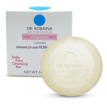 Imagem de Dr. Robaina VITADERM Barra de limpeza facial diária para redução da acne e pele sensível calmante, limpador suave com vitaminas e árvore do chá, adequado para peles propensas a acne, feito nos EUA, 85