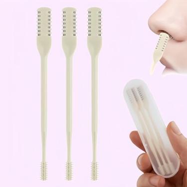 Imagem de Aparador manual de pelos do nariz, 3 peças, aparador de pelos de orelha e nariz 2 em 1 com palito de orelha, ferramenta portátil de rotação de 360° para homens e mulheres, sem necessidade de bateria
