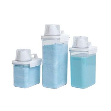 Imagem de Kit com 3 porta sabão em pó com copo dosador e travas - Oikos, U, BRAN