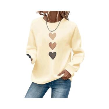 Imagem de Moletom Feminino Casual Com Estampa De Coração, Manga Longa, Gola Redo