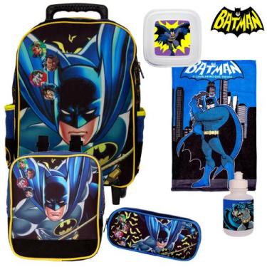 Imagem de Kit Mochila com Rodinha Menino Batman Reforçada e Acessórios